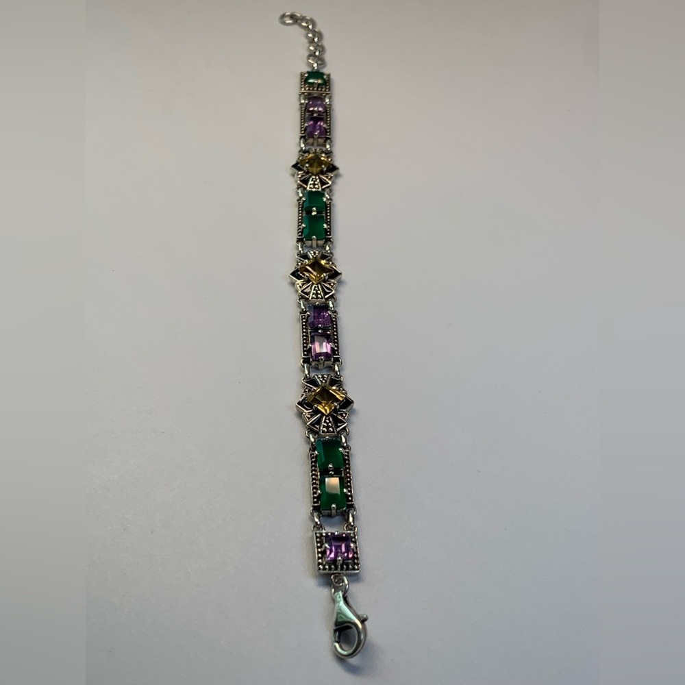Nicky Butler Rare Sterling w/Faceted Citrine, Amethyst Green Chalcedony Bracelet - Picture 7 of 15